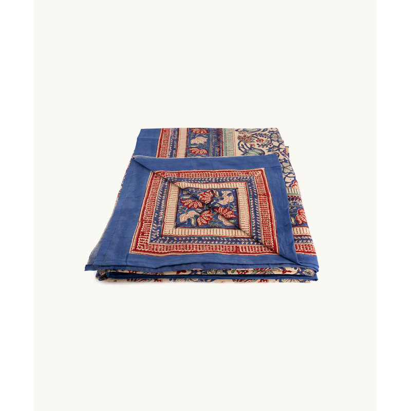 Tablecloth or bedspread - Indigo, ecru and burgundy