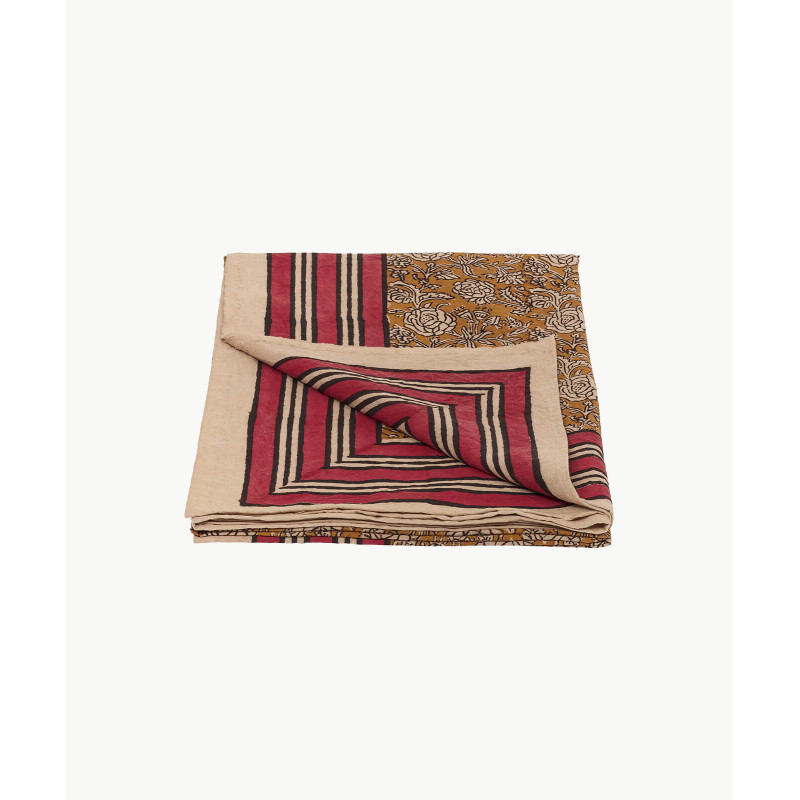 Tablecloth or bedspread - Ochre, ecru and burgundy