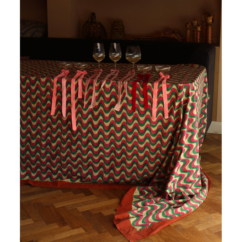 Tablecloth or bedspread - Green, pink and ecru