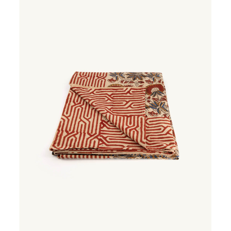 Tablecloth or bedspread - Ecru, red and blue