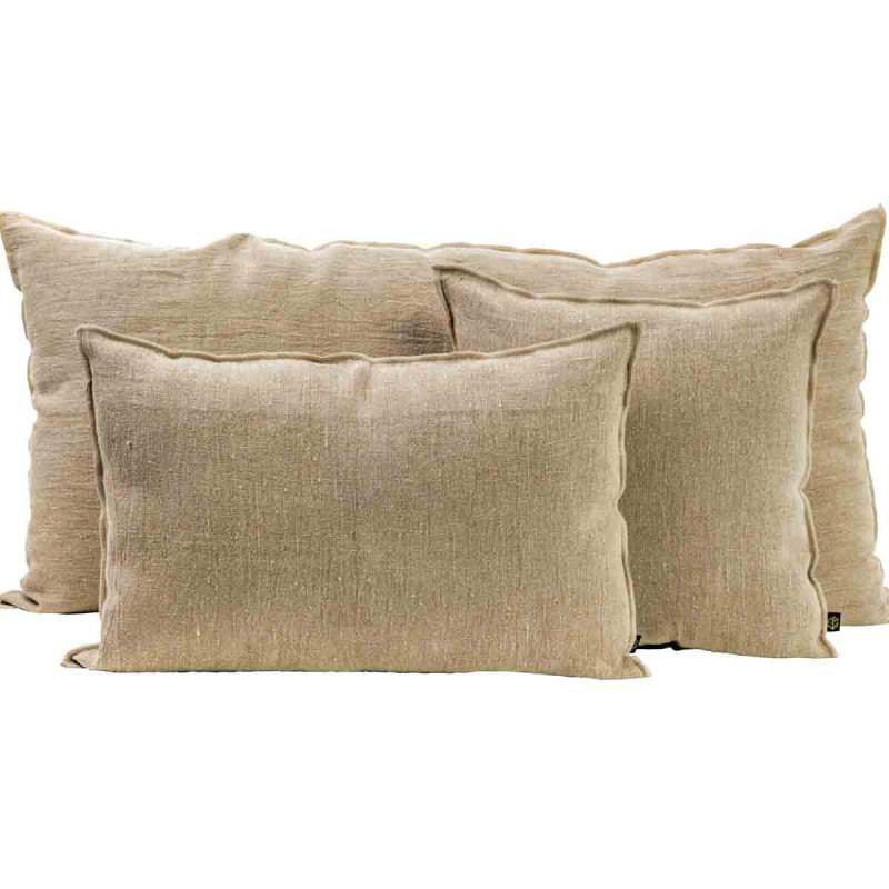 Linen cushion with linen stitching - Natural