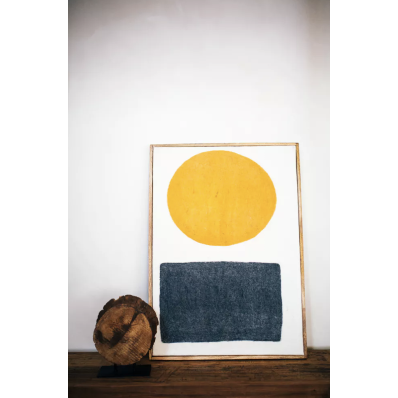 Wool painting - Mustard, white and black
