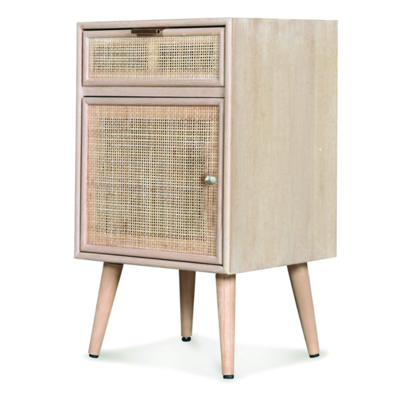 Rattan bedside table with 2 compartments