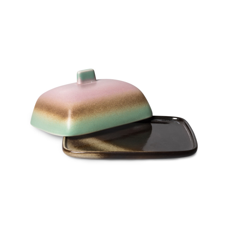 Ceramic butter dish - Pink and mint