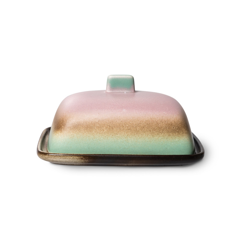 Ceramic butter dish - Pink and mint