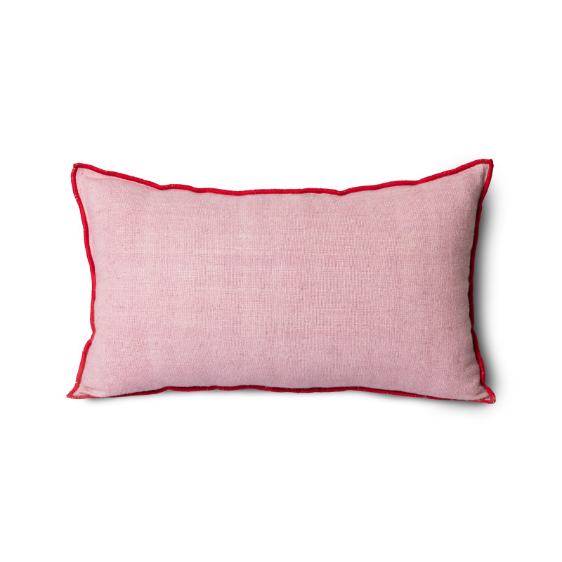 Linen and cotton cushion with edging - Pink and red