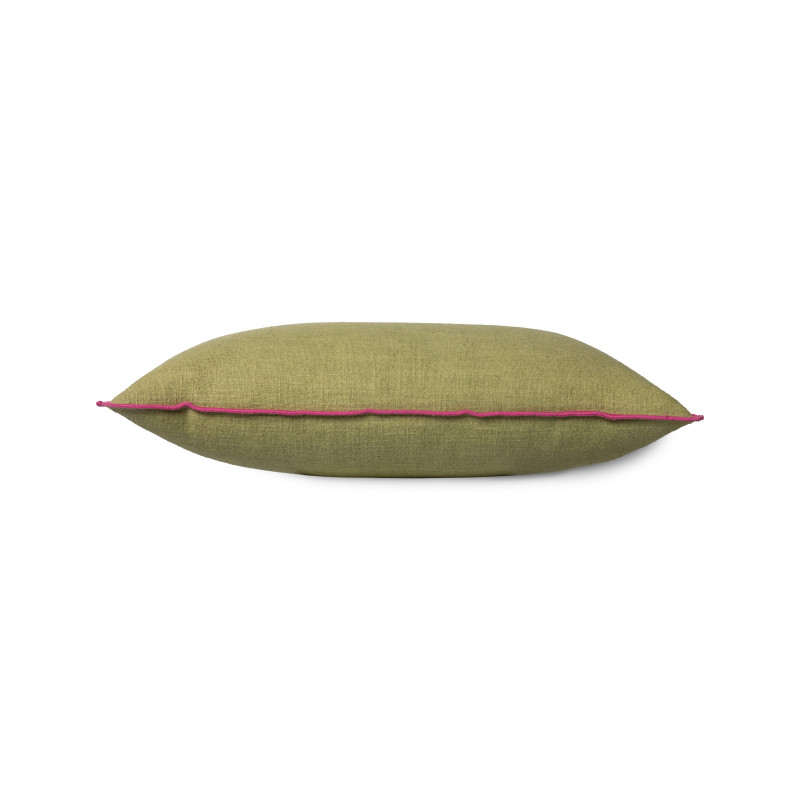 Linen and cotton cushion with edging - Sage and rose