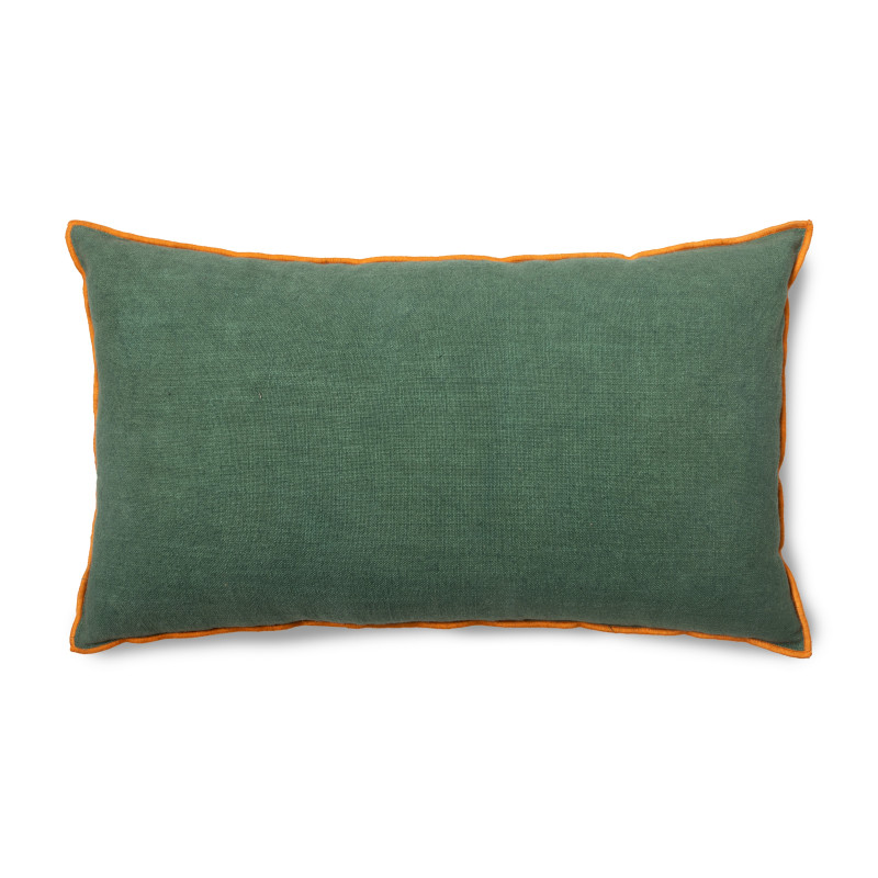 Coussin en lin et coton avec liseré - Vert et orange