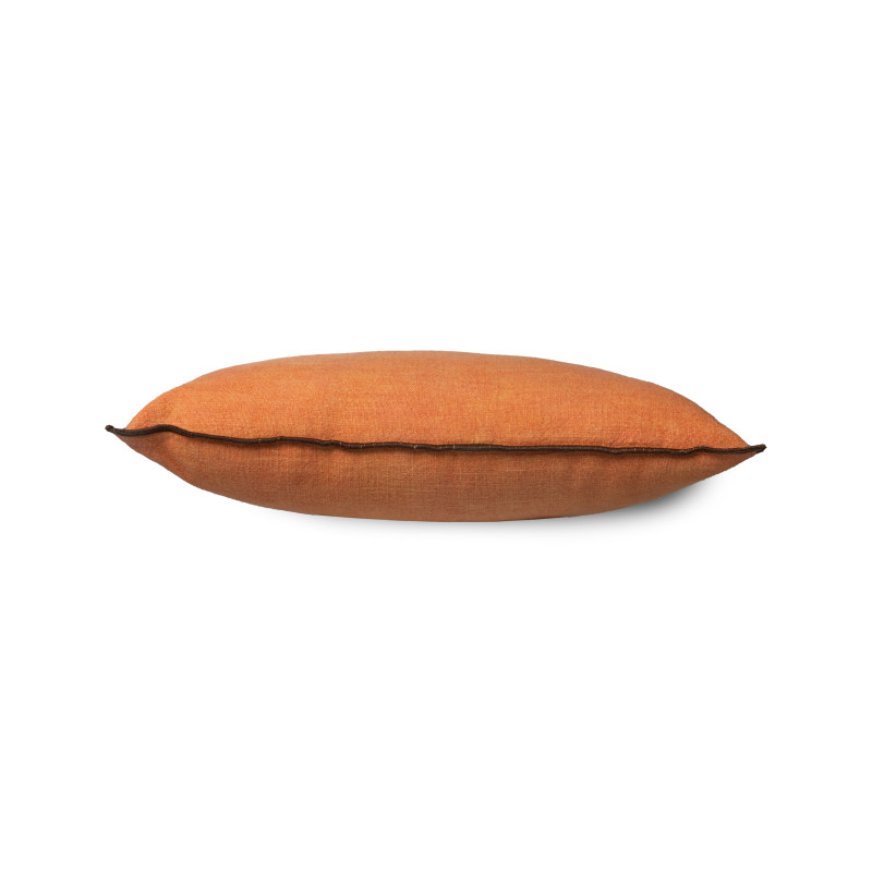 Coussin en lin et coton avec liseré - Orange et marron