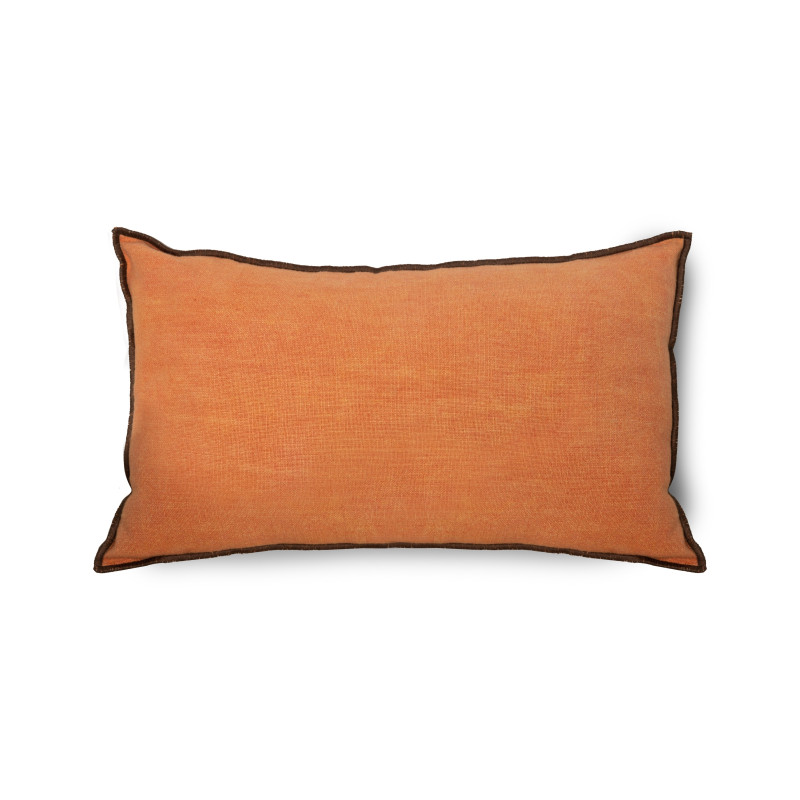 Linen and cotton cushion with edging - Orange and brown