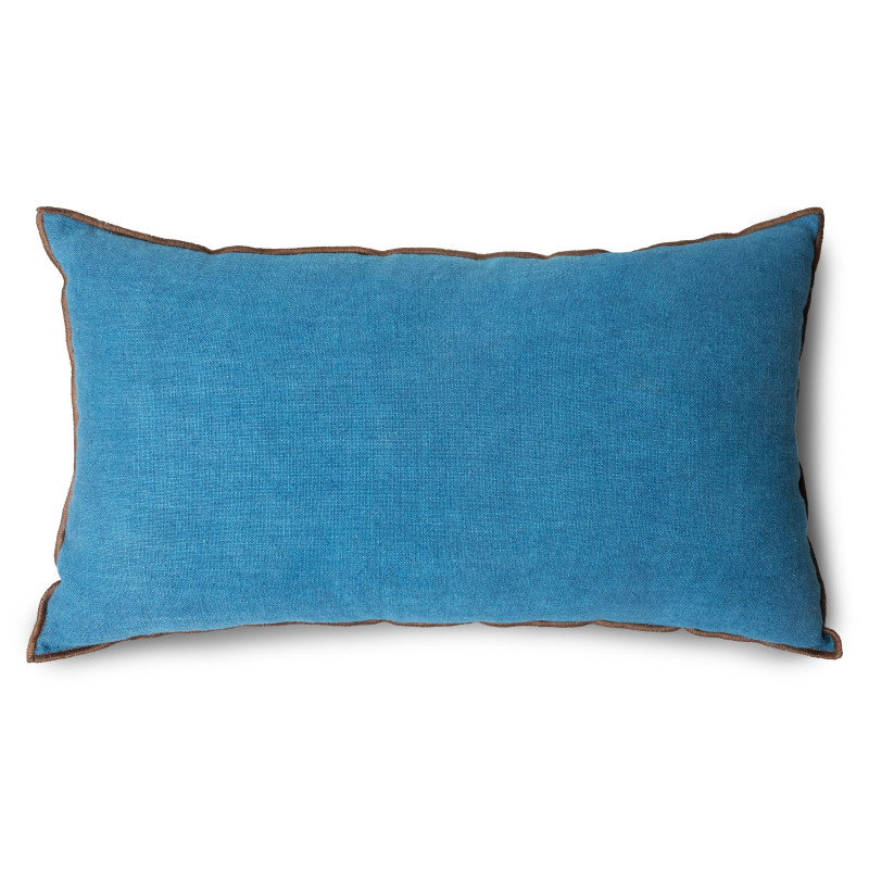 Linen and cotton cushion with piping - Blue and brown