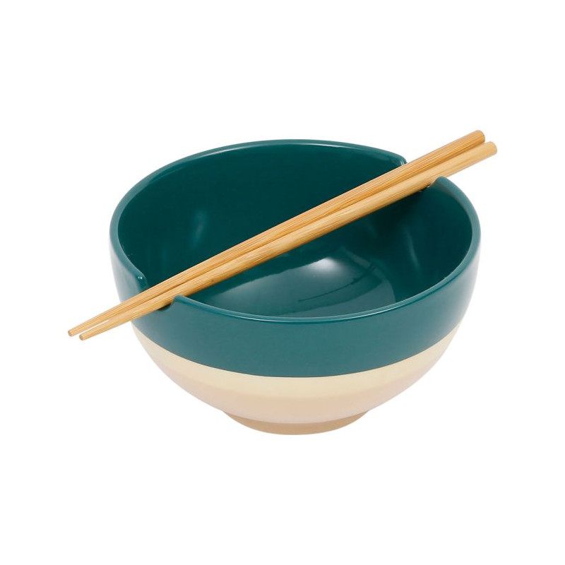 Porcelain bowl with chopsticks - Emerald
