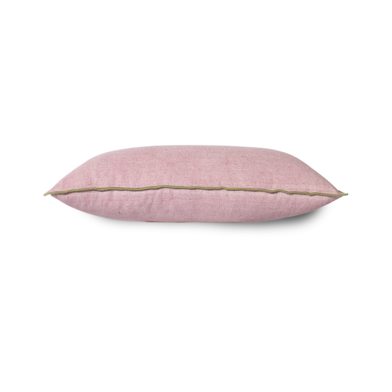 Linen and cotton cushion with edging - Pink and green