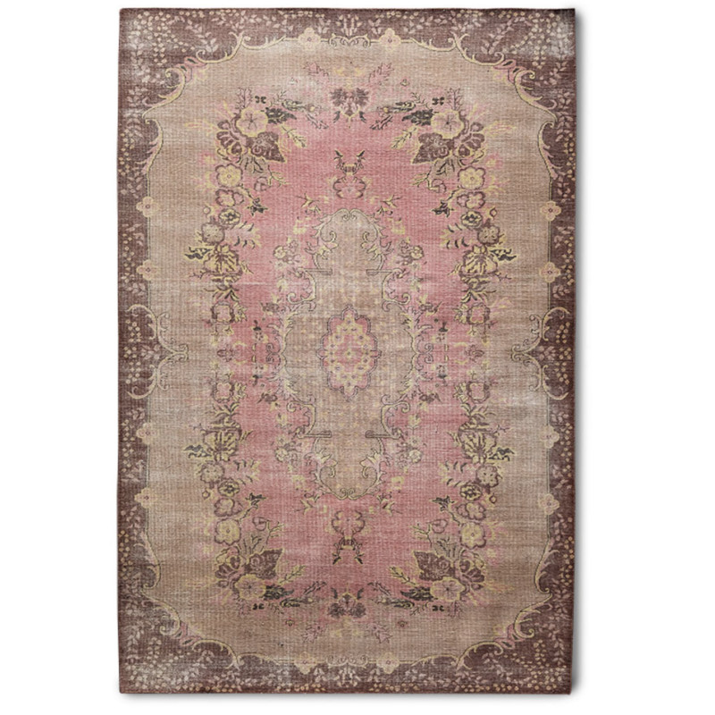 Wool and cotton vintage effect rug - Pink