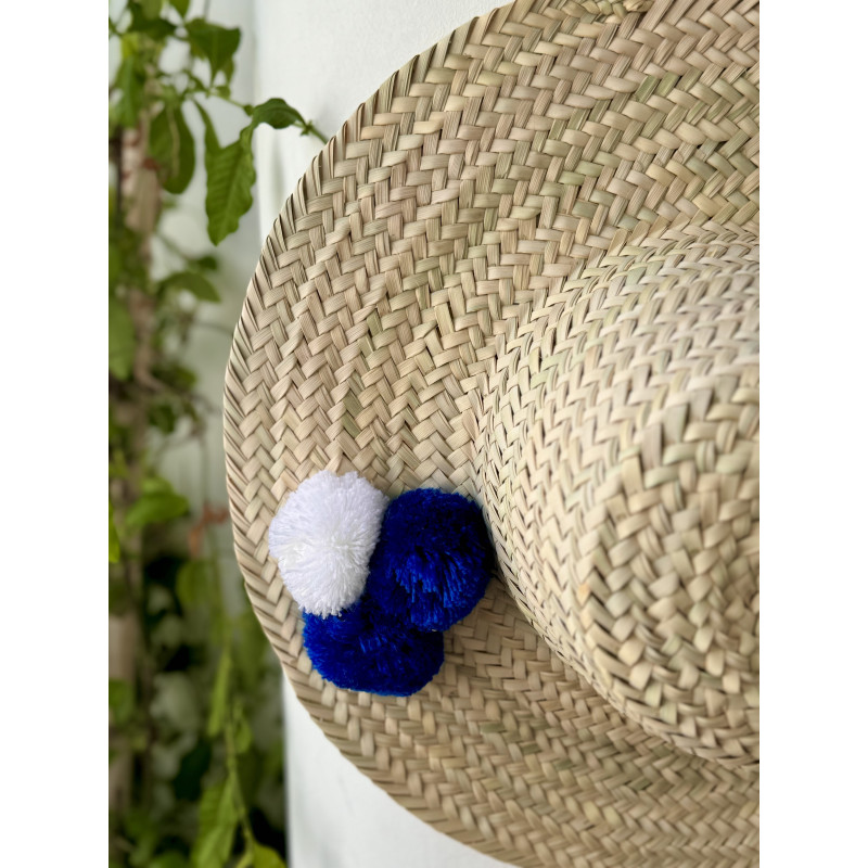 Chapeau à pompoms - Bleu