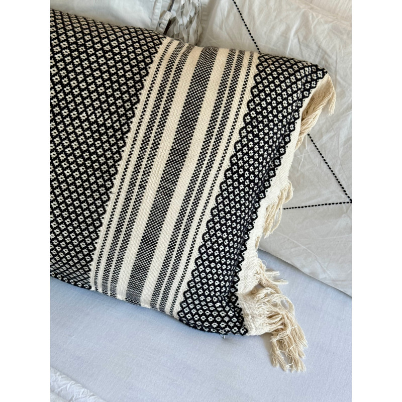 Black and white embroidered cushion cover